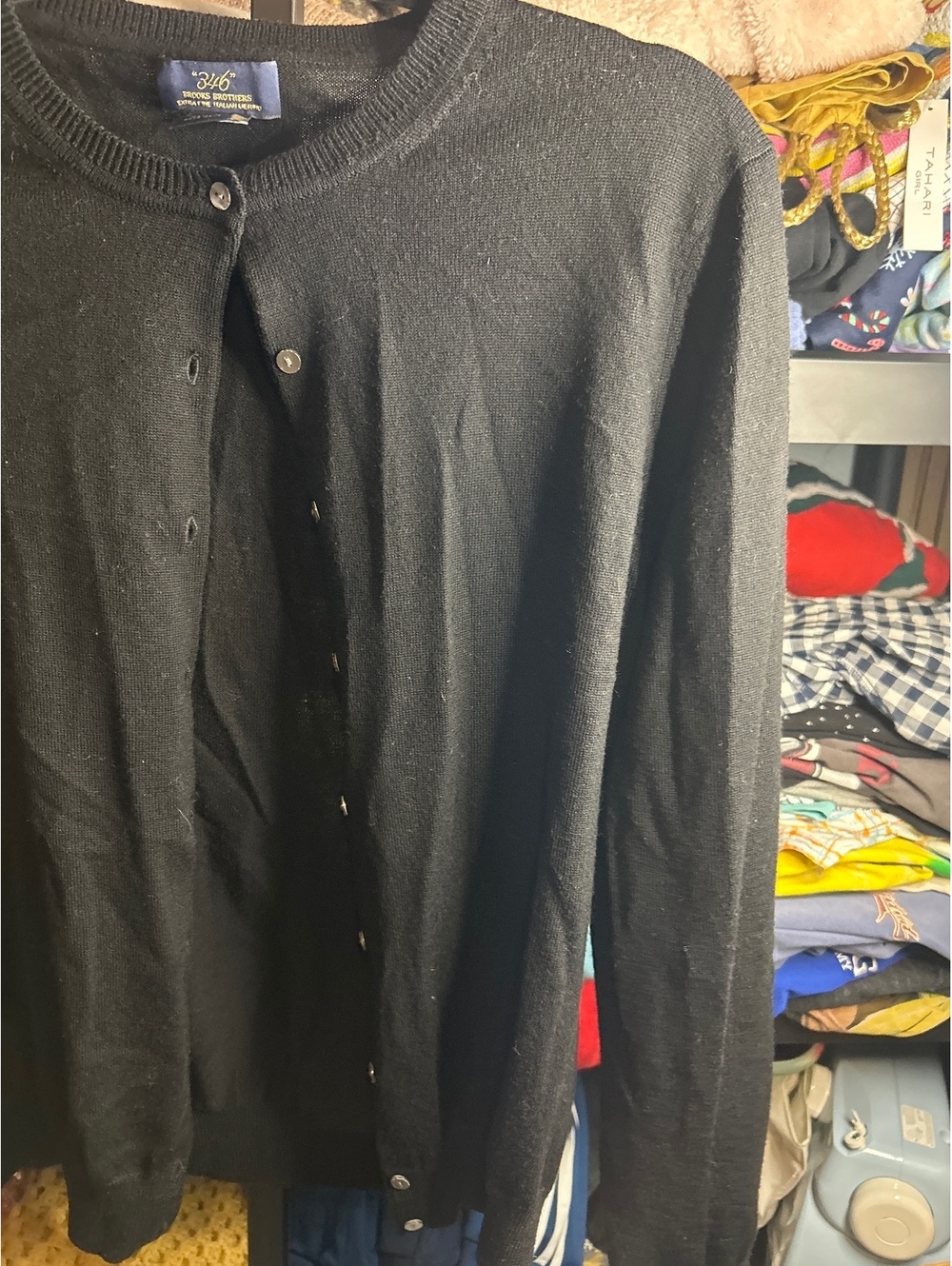 Brooks Brothers 346 Black Extra Fine Italian Merino Wool Cardigan Sweater